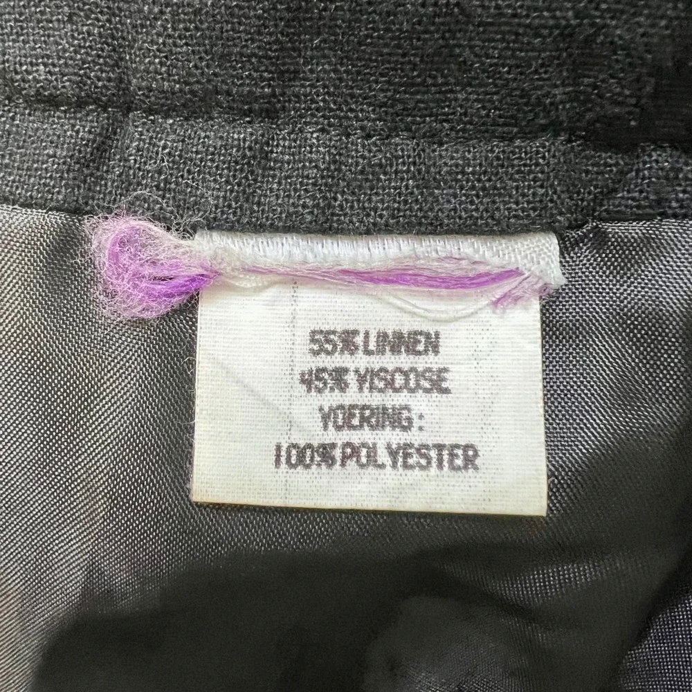 Linen Blend Black Midi Skirt Contrast Stitch Waistband Classic Preppy Minimalist